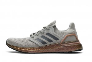 Tênis Adidas UltraBoost 20 - Cinza Metálico e Dourado - Masculino 